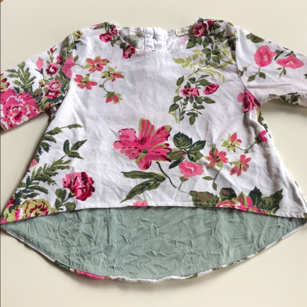 A. Bird | White Pink Floral Corduroy Top | 5